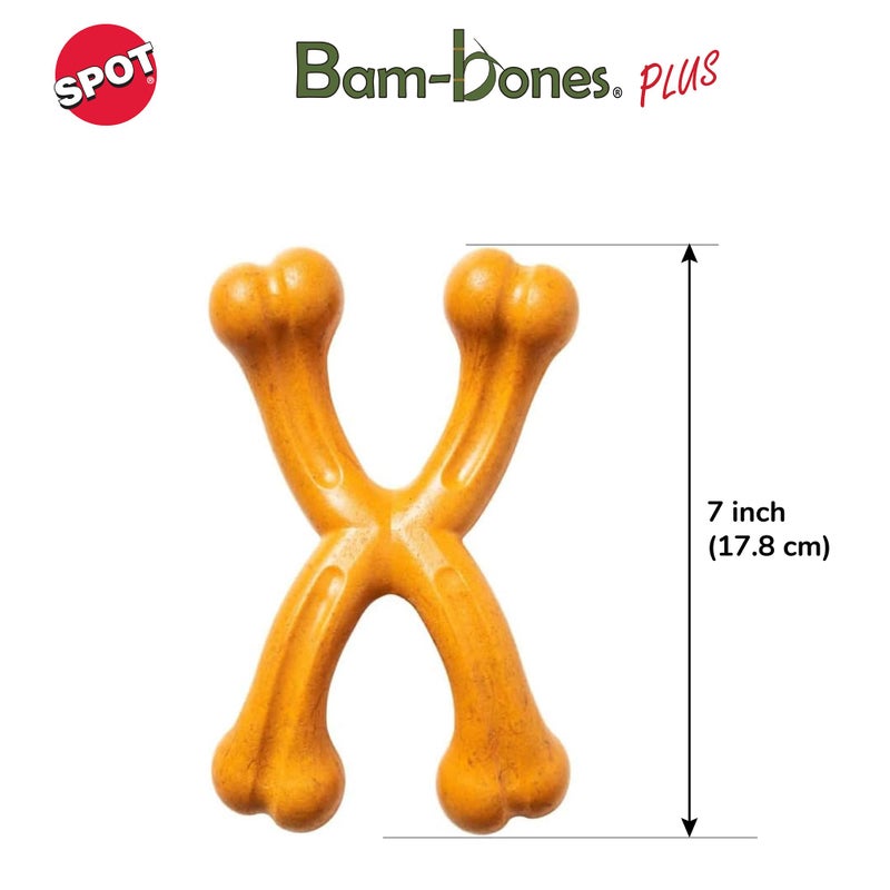 SPOT Bam-bones PLUS Double Wishbone -Bamboo Fiber & Nylon, Durable Long Lasting Dog Chew for Aggressive Chewers for Dogs & Puppies under 90lbs, Non-Splintering, 7in, Allergen Free Peanut Butter Flavor - Image 3