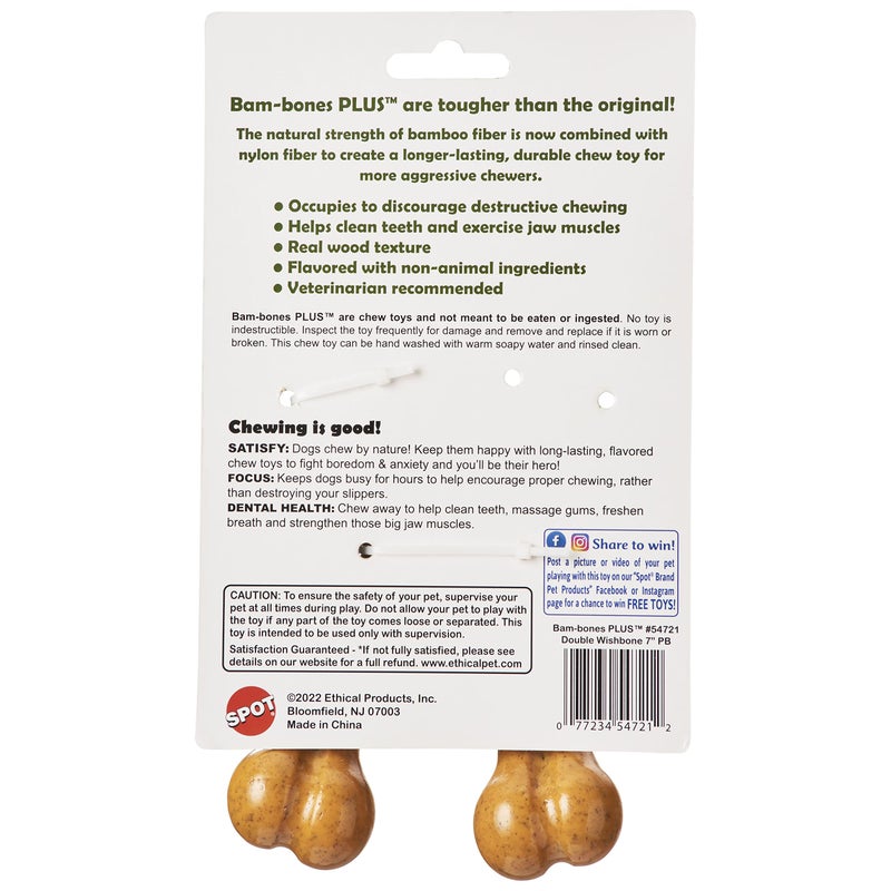 SPOT Bam-bones PLUS Double Wishbone -Bamboo Fiber & Nylon, Durable Long Lasting Dog Chew for Aggressive Chewers for Dogs & Puppies under 90lbs, Non-Splintering, 7in, Allergen Free Peanut Butter Flavor - Image 4