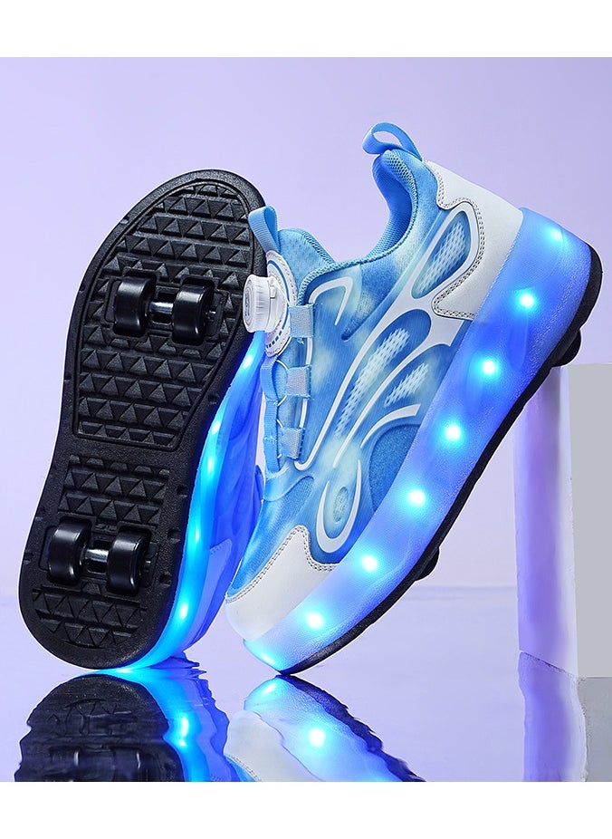 LITTLE ROCKZ - Double Wheel LED Flash Light Fashion Shiny Sneaker Skate Heelys Shoes With Lightning Sole - Image 1