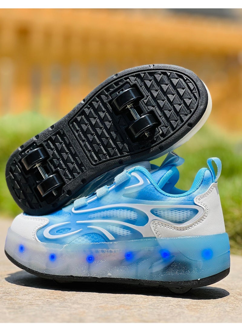 LITTLE ROCKZ - Double Wheel LED Flash Light Fashion Shiny Sneaker Skate Heelys Shoes With Lightning Sole - Image 1