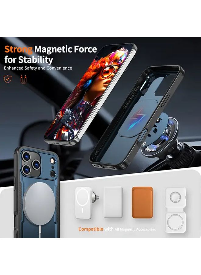 حافظة هاتف زرقاء مضادة للانزلاق والحماية من السقوط، متوافقة مع iPhone 17 Air، تدعم الشحن اللاسلكي وتتضمن حامل سيارة لسلامة القيادة. - Image 2