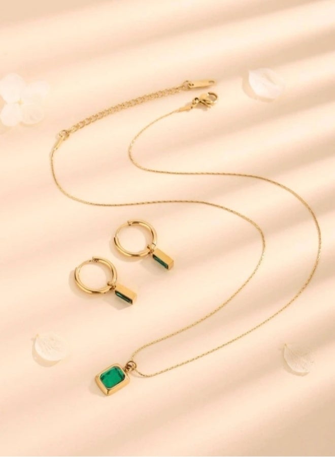 Elegant Stainless Steel Gold Plated Necklace u0026 Earrings Jewellery Set For Women  - Image 2