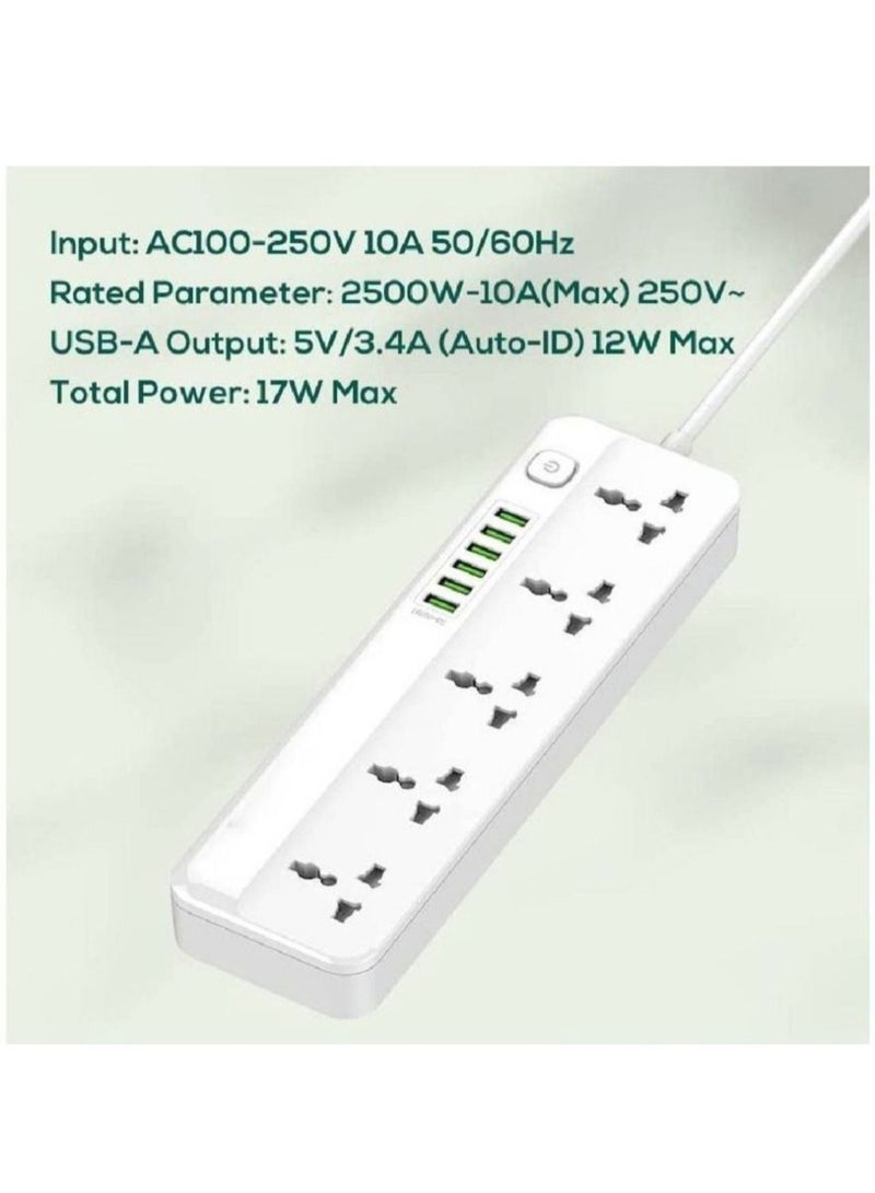 JBQ Power Extension Cord with Multi Sockets 5 Universal Outlets Compatible With UK/UAE Plug 6 Auto ID USB Ports For Mobile Charging And 2m Extension Cord For Home Office Dorm Essentials  - Image 2