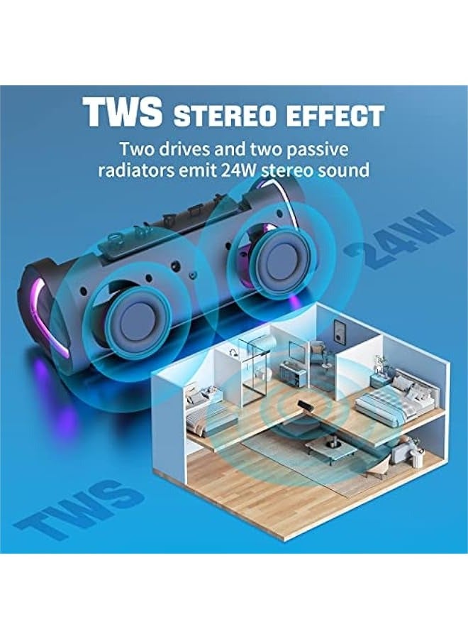 ANKOVO Bluetooth Speakers Portable Wireless Speaker V5.0 with 24W Loud Stereo Sound, TWS, 24H Playtime & IPX7 Waterproof, Suitable for Travel, Home and Outdoors  - Image 5