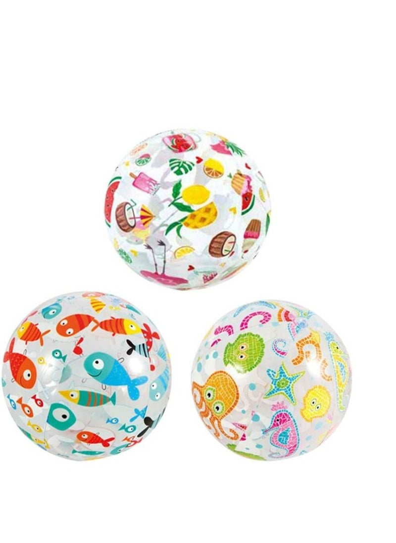 Y&D - 3pcs Inflatable Beach Ball for Kids, Clear Game Pool Toy, Colorful Sea Creature Print Water Swimming Toys Summer Party Fun Decorations (Random Pattern) - Image 1