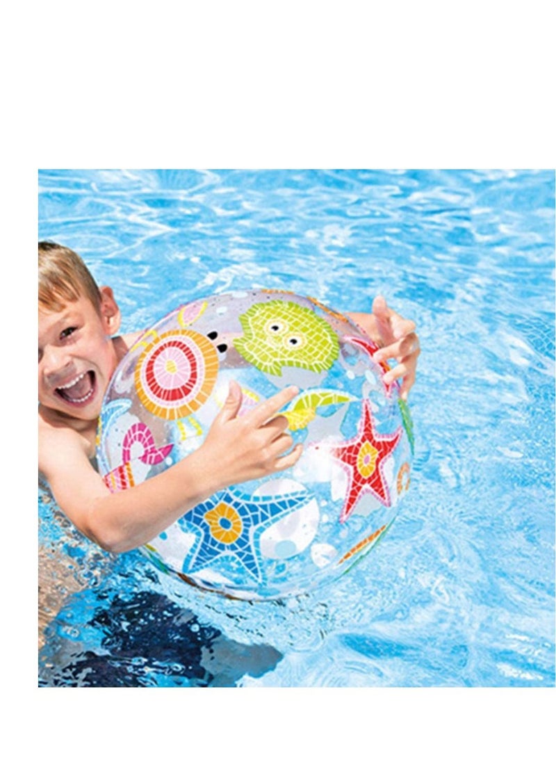 Y&D - 3pcs Inflatable Beach Ball for Kids, Clear Game Pool Toy, Colorful Sea Creature Print Water Swimming Toys Summer Party Fun Decorations (Random Pattern) - Image 1