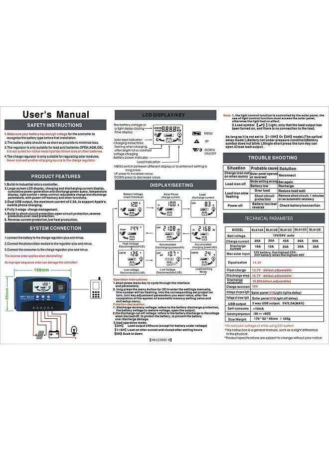 Generic - 50A MPPT Solar Charge Controller Dual USB LCD Display Auto Solar Cell Panel Charger Regulator - Image 1