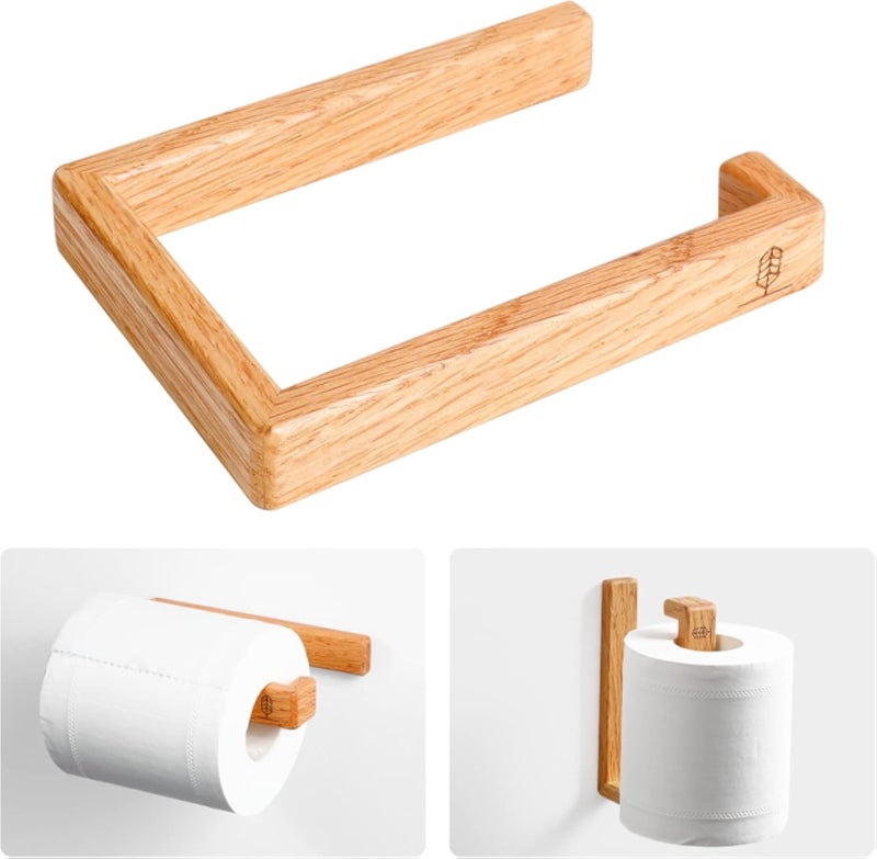 Toilet Paper Holder, Toilet Tissue Roll Holders Dispenser and Hangers Wall Mounted for Bathroom & Kitchen, Wooden Retro Square Style