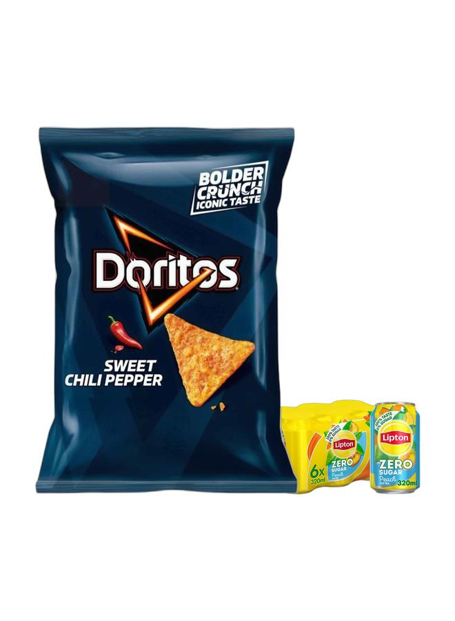 Lipton Doritos Sweet Chili Chips 48grams + Lipton Zero Sugar, Peach Iced Tea 320ml Pack of 6 - Image 1