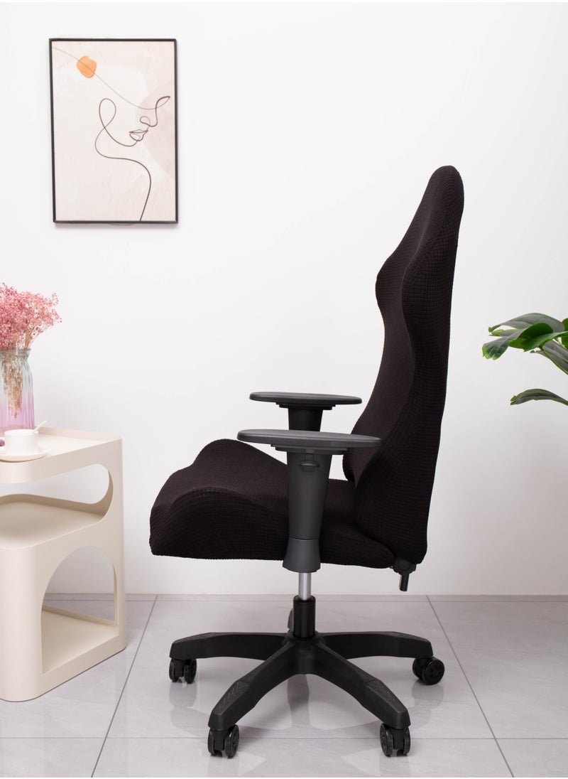 Generic Gaming Chair Covers Slipcovers with Armrest Covers,Stretch Game Computer Office Desk Chair Cover Protector,Soft Polyester Fabric,Rotating Armchair Covers,Without Chair,Black  - Image 2