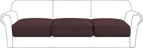 Flamingo P Large Couch Cushion Covers 3 Piece Set Sofa Seat Slipcovers for Deep Oversized Cushions with Elastic Bottom Furniture Protector for Pets Kids 3 Seat XL Cushion Cover Brown