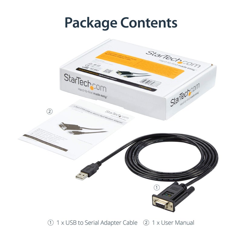 StarTech.com 6ft (1.8m) 1-Port USB to Serial RS232 Adapter, FTDI DB9 Serial DCE Adapter Cable, Null Modem, USB 2.0 - TAA - Image 5