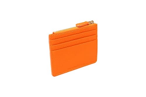 grande 3603 Genuine Leather Card Holder For Women and Men Slim Minimalist Small Zipper Wallet ORANGE - Image 3