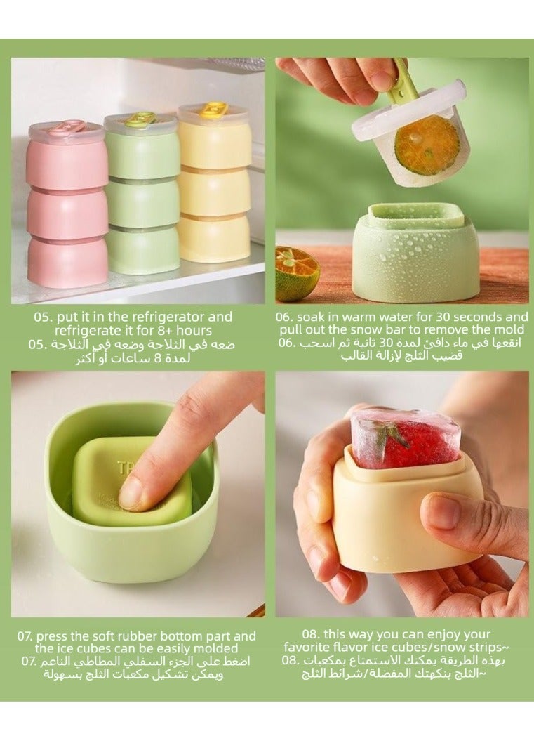 أونليماي فقط 9 قطع قوالب ثلج سيليكون قابلة لإعادة الاستخدام - مجموعة ثنائية الاستخدام (أصفر، أخضر، وردي) مع غطاء - قالب ثلج سيليكون لصنع مكعبات الثلج وكرات الثلج وصنع الآيس كريم - Image 4
