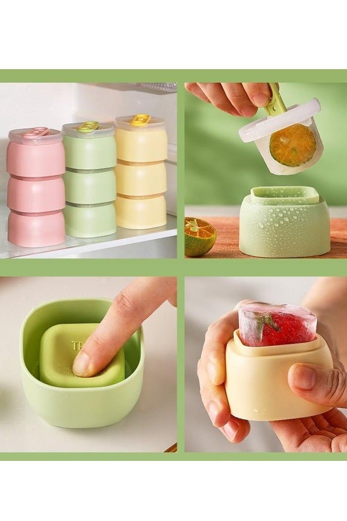 أونليماي فقط 9 قطع قوالب ثلج سيليكون قابلة لإعادة الاستخدام - مجموعة ثنائية الاستخدام (أصفر، أخضر، وردي) مع غطاء - قالب ثلج سيليكون لصنع مكعبات الثلج وكرات الثلج وصنع الآيس كريم - Image 1