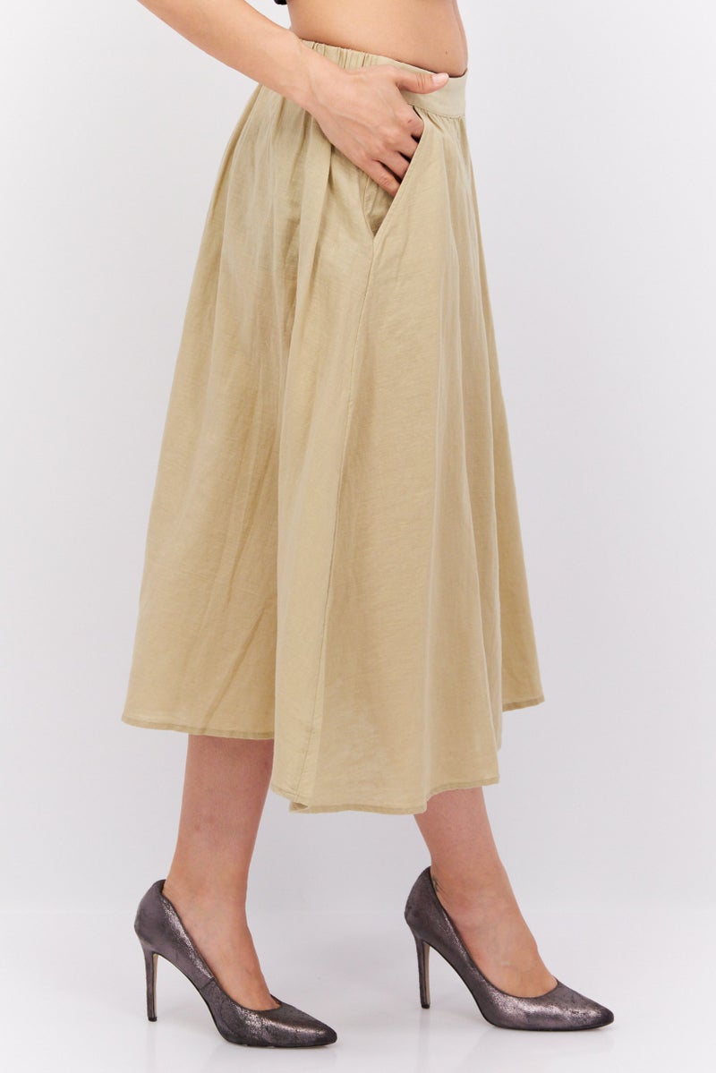 ESPRIT Women Plain Basic Midi Skirt, Beige - Image 2