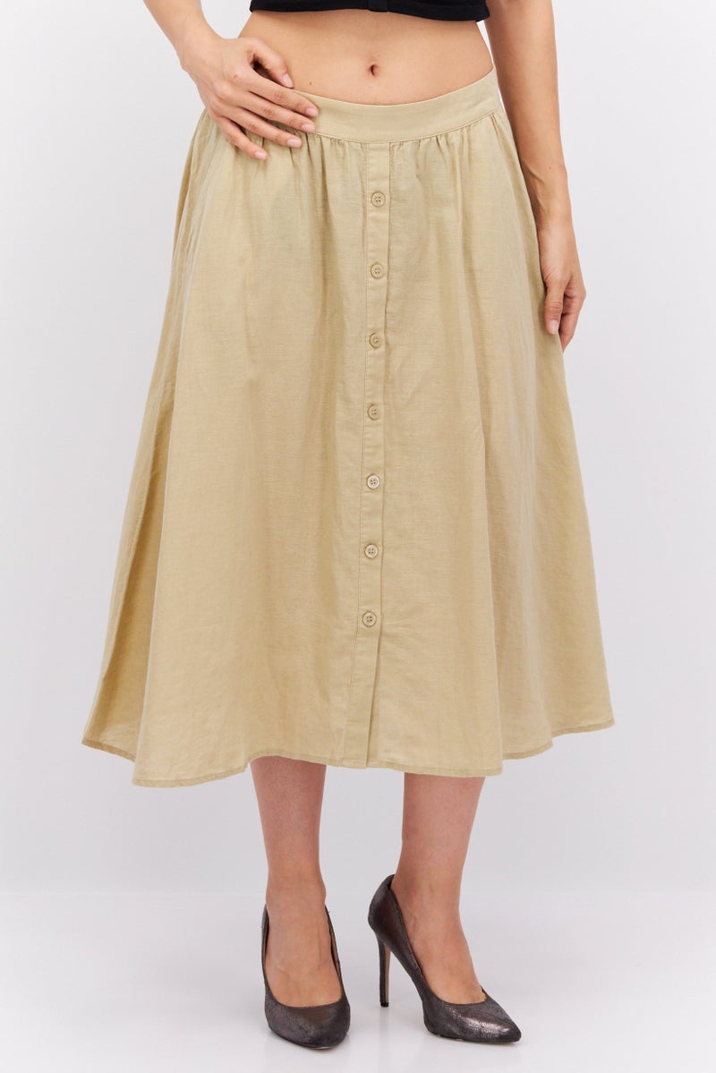 ESPRIT Women Plain Basic Midi Skirt, Beige - Image 1