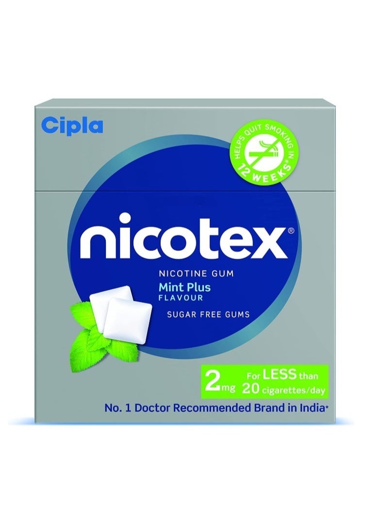 Cipla Nicotex Nicotine Sugar Free Mint Plus Gums 2mg | Helps to Quit Smoking | 12 Gums each pack - Image 1