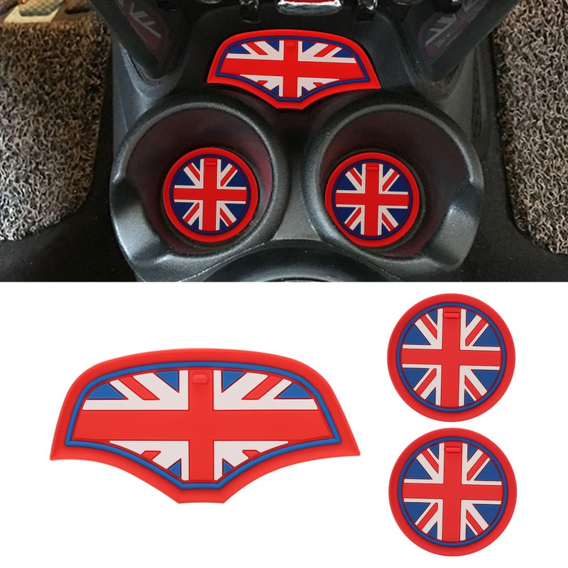 TOMALL Cup Coaster Compatible with Mini Cooper Hatchback F55 F56 Silicone Center Console Car Cup Holder Coaster Mat Accessory for Car Red Flag