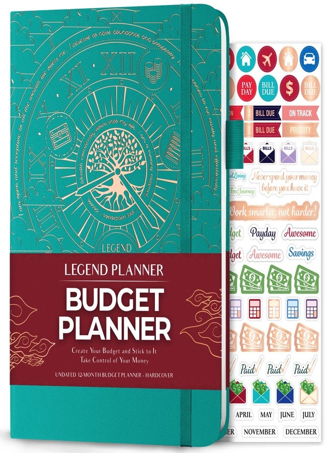 Legend Planner مخطط ميزانية ليجند - دفتر تنظيم مالي. دفتر يوميات لتتبع حسابات الأموال والمصروفات، مناسب للميزانية الشهرية للأسرة (فيريديان) - Image 1