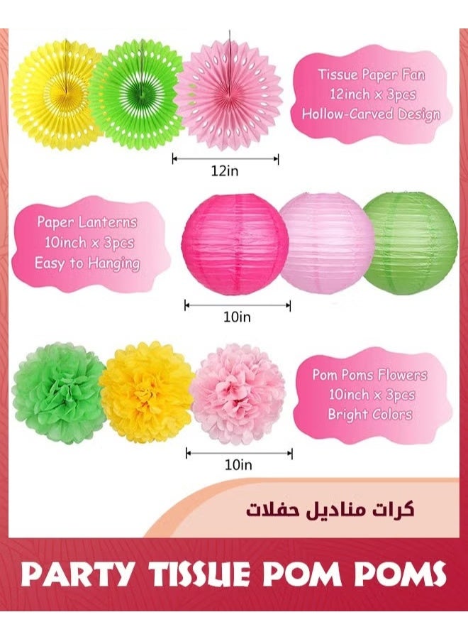 EETU 13Pcs Flamingo Party Supplies,Hawaiian Party Decorations Flamingo and Pineapple,Honeycomb Ball Paper Lanterns Paper Fans Flowers for Birthday Tropical Bachelorette Party - Image 3