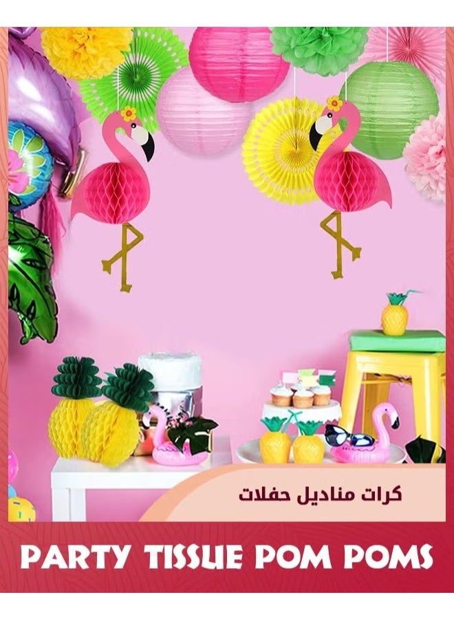 EETU 13Pcs Flamingo Party Supplies,Hawaiian Party Decorations Flamingo and Pineapple,Honeycomb Ball Paper Lanterns Paper Fans Flowers for Birthday Tropical Bachelorette Party - Image 5