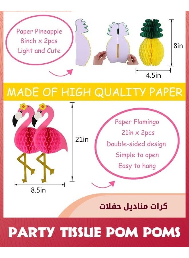 EETU 13Pcs Flamingo Party Supplies,Hawaiian Party Decorations Flamingo and Pineapple,Honeycomb Ball Paper Lanterns Paper Fans Flowers for Birthday Tropical Bachelorette Party - Image 4