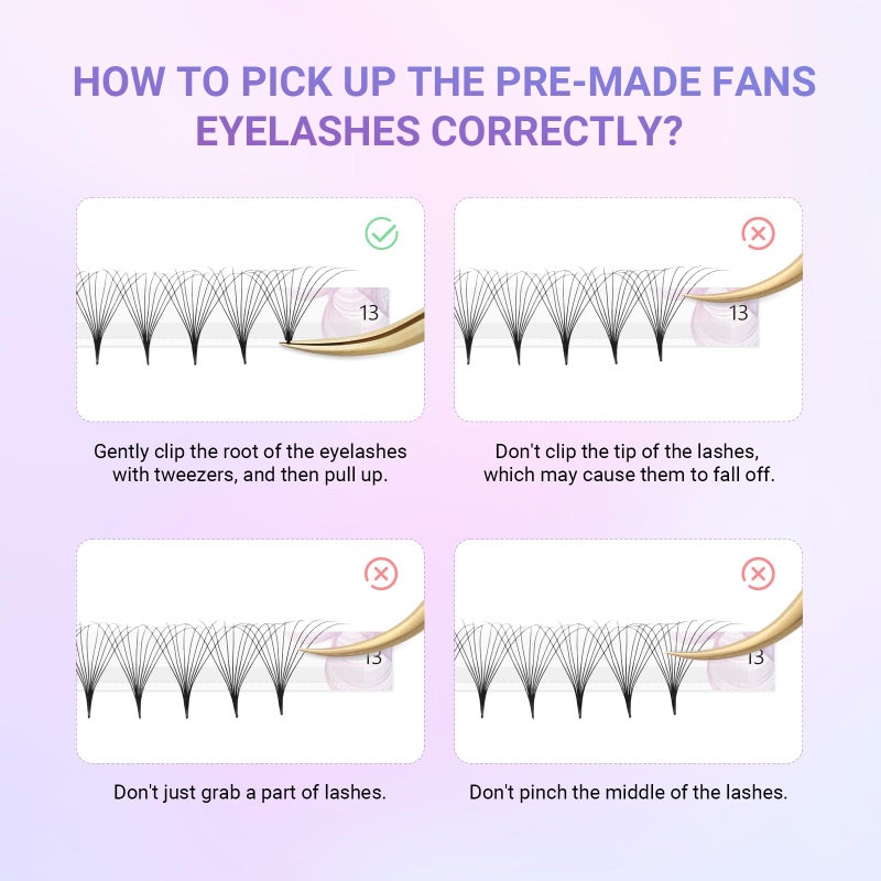 NAGARAKU Premade Fans Eyelash Extensions Thin Pointy Base 10D Volume Sharp Narrow Stem 0.07mm D curl 9-14mm Mix Clusters Russian Pre Fanned Fluffy Matte Black - Image 4