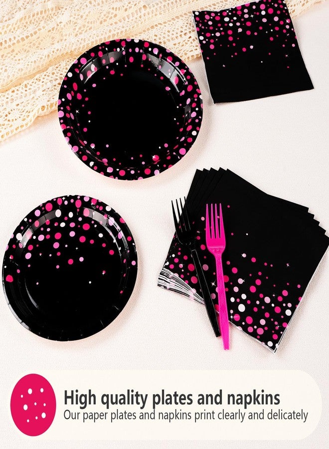 Grencian 96Pcs Hot Pink and Black Party Supplies Black and Pink Birthday Plates and Napkins Tableware Sets Girls Night Party Decoration for Bachelorette Pajama Wedding Bridal Baby Shower Decorations Serves 24 - Image 5