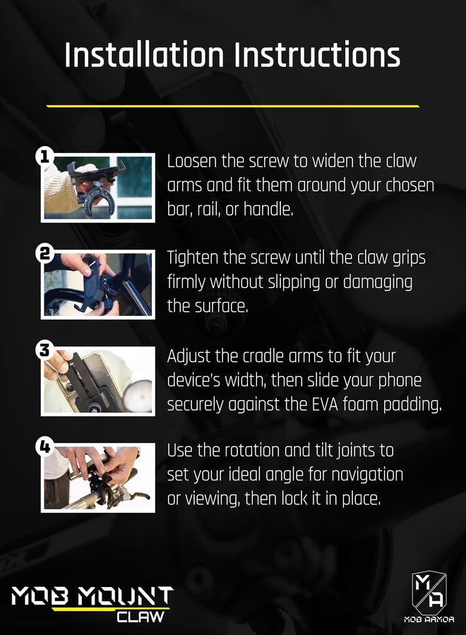 Mob Armor Mob Mount Claw with 360° Rotation - Universal Phone Mounting Clamp for Motorcycle, Jeep, Dirt Bike, Car, ATV, Boat, Truck, Emergency Vehicle - Large, Black - Image 4