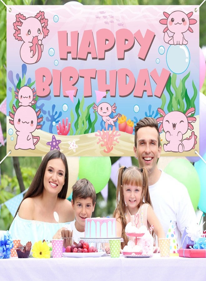 K1tpde XtraLarge Axolotl Birthday Party Backdrop Banner for Kids, Happy Birthday Backdrop for Girls, Cartoon Fun Animal Decor Photography Background, Axolotl Party Decoration Supplies - Image 5