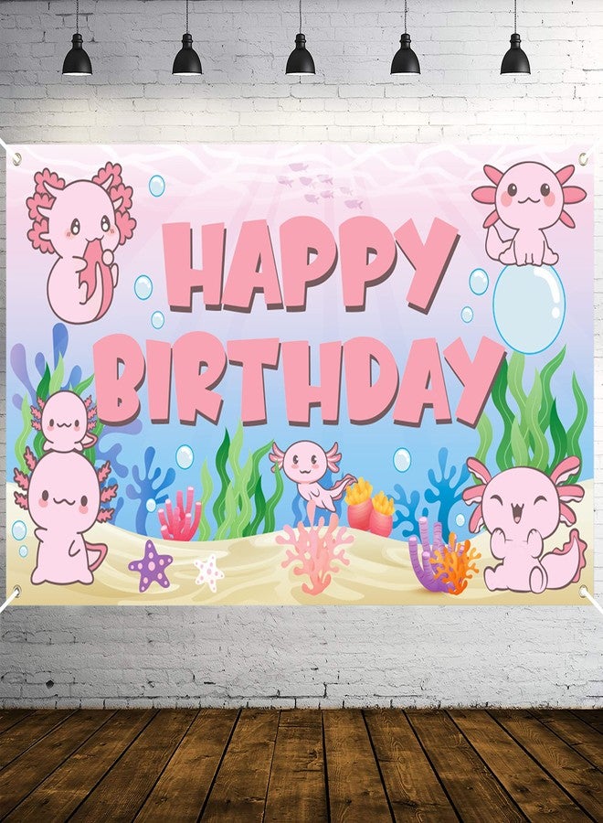 K1tpde XtraLarge Axolotl Birthday Party Backdrop Banner for Kids, Happy Birthday Backdrop for Girls, Cartoon Fun Animal Decor Photography Background, Axolotl Party Decoration Supplies - Image 1
