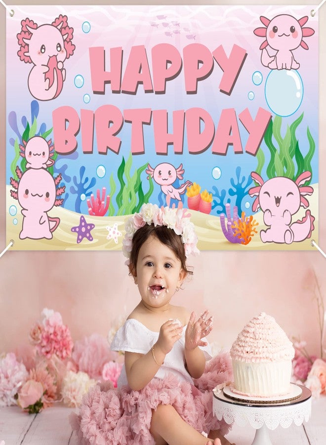 K1tpde XtraLarge Axolotl Birthday Party Backdrop Banner for Kids, Happy Birthday Backdrop for Girls, Cartoon Fun Animal Decor Photography Background, Axolotl Party Decoration Supplies - Image 4