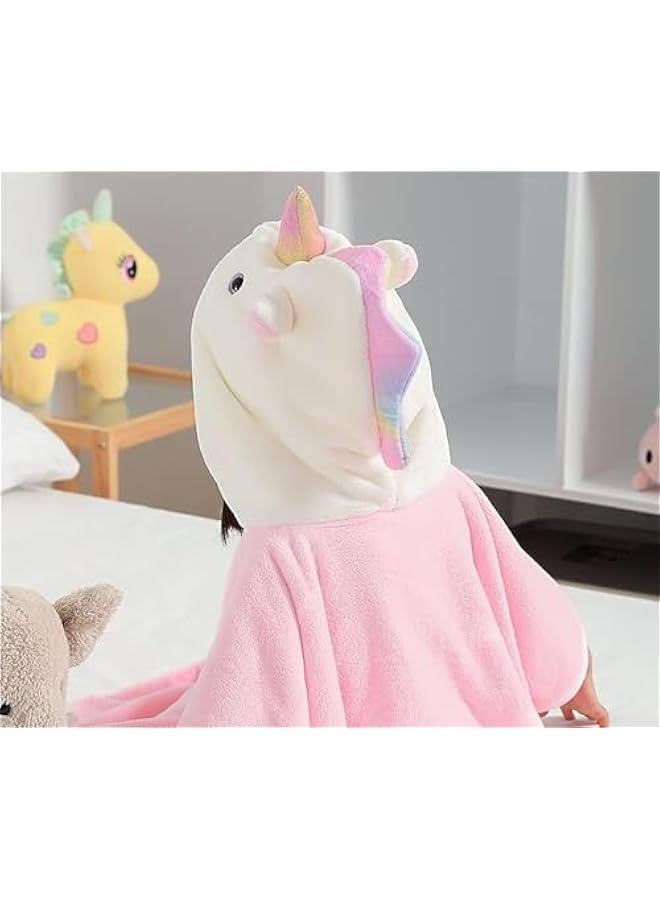 DURKU Unicorn Hooded Beach Towel Poncho for Kids 0 to 6 Years Boys Girls Bath Robe Swimsuit Cover UP for Beach Pool Bath Towel Wrap Newborn Shower Gifts (Pink) - Image 3