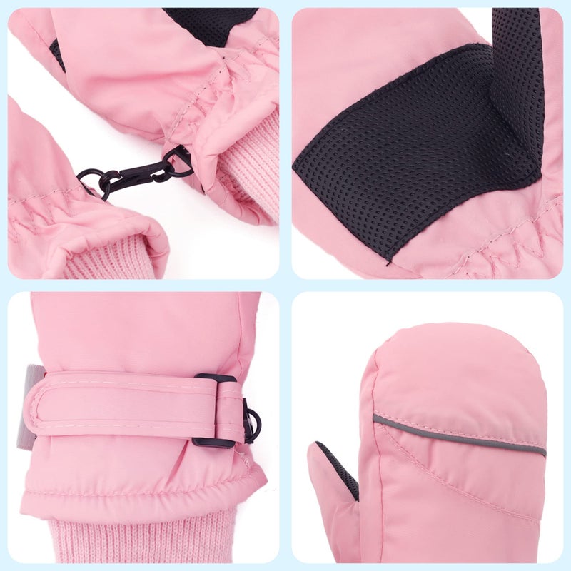 F Flammi Toddler Kids Snow Mittens with String Waterproof Ski Mittens Thinsulate Winter Gloves for Baby Girls Boys(Baby Pink,4-6) - Image 4