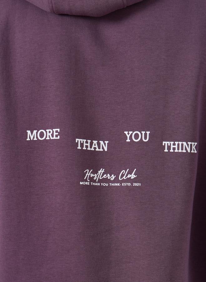 ستايلي هودي واسع بنفسجي بطبعة جرافيك - Image 3