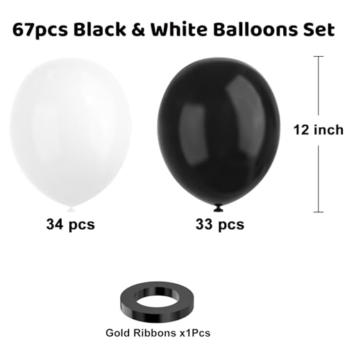YMSZ Black and White Balloons 67pcs 12 Inch White Black Thickened Latex Balloons for Birthday Anniversary Wedding Graduation Party Decoration - Image 5
