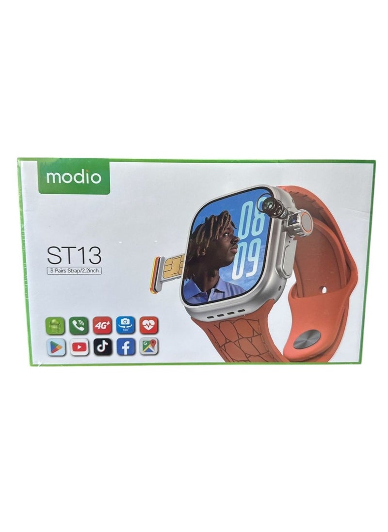 modio ST13 Smart Watch with 2.2 Inch Full Screen Display, 4G SIM Card, Android, Camera, Google Play, Handheld Phone, 3 Pairs of Straps, Wireless Charger for Women and Men by Modio  - Image 3