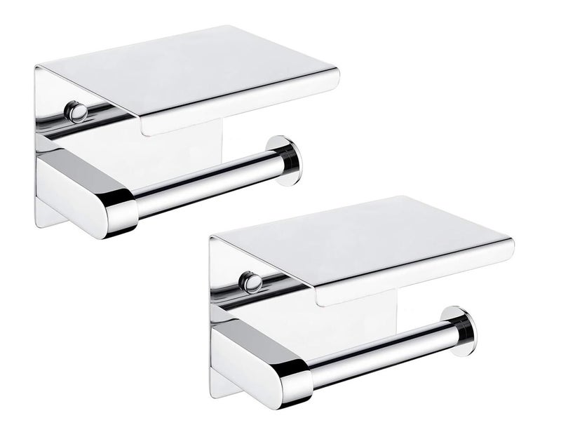 KURIC Stainless Steel Toilet Paper Holder with Mobile Phone Storage Shelf, Toilet Roll Napkin Holder, Toilet Tissue Paper Holder with Mobile Stand- Bathroom Accessories, Chrome- Pack of 2 - Image 1