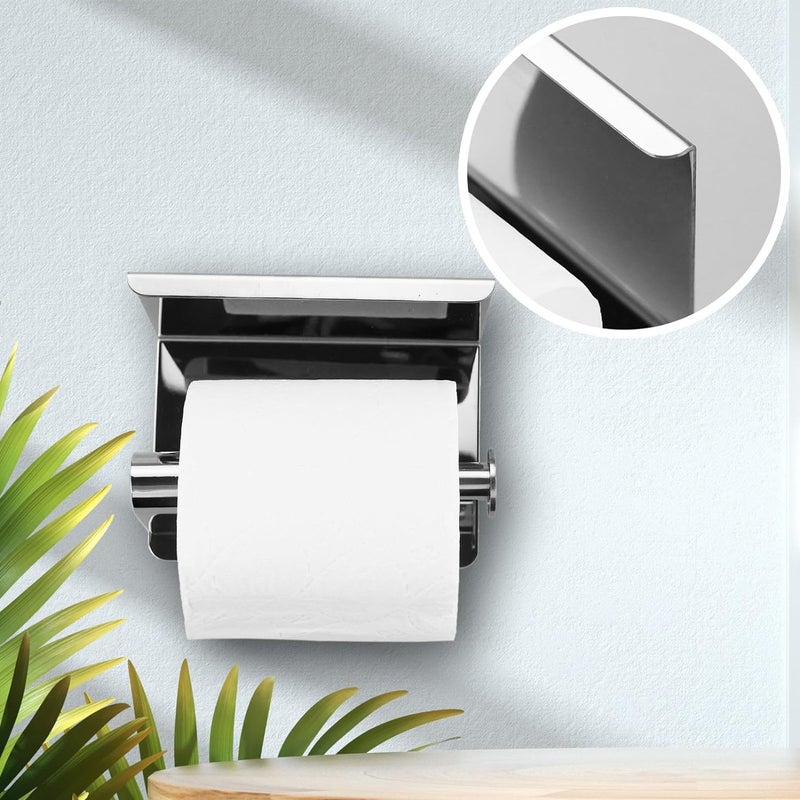 KURIC Stainless Steel Toilet Paper Holder with Mobile Phone Storage Shelf, Toilet Roll Napkin Holder, Toilet Tissue Paper Holder with Mobile Stand- Bathroom Accessories, Chrome- Pack of 2 - Image 4
