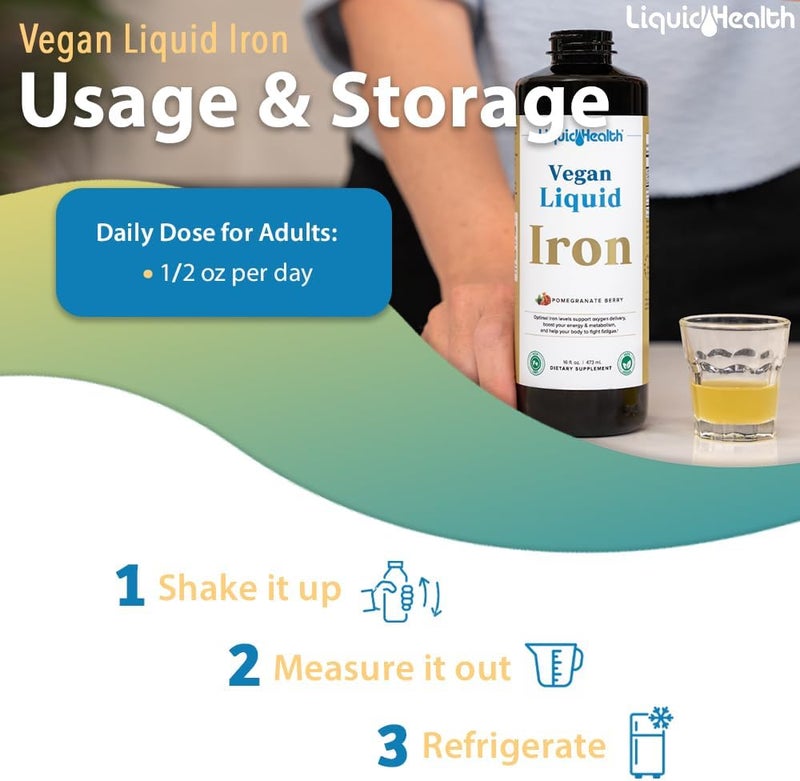 LIQUIDHEALTH مكمل الحديد السائل النباتي من ليكود هيلث مع حديد فيروتشيل وسن أكتيف  طاقة طبيعية دعم المناعة دعم الأيض زيادة الوضوح العقلي  قبل وبعد الولادة  مصنوع في الولايات المتحدة  غير معدل وراثيًا  16 أونصة - Image 4