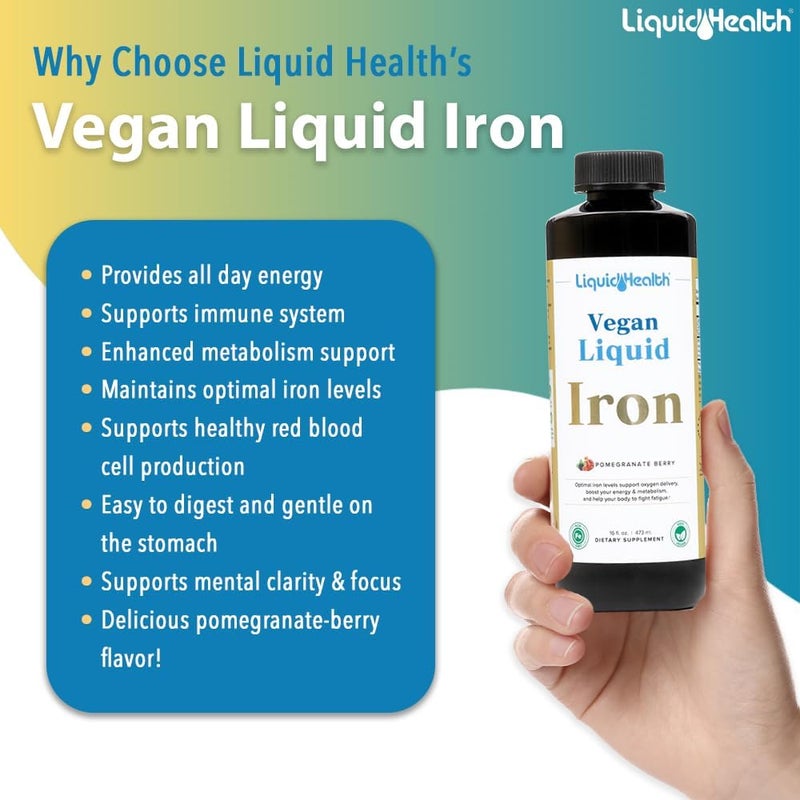 LIQUIDHEALTH مكمل الحديد السائل النباتي من ليكود هيلث مع حديد فيروتشيل وسن أكتيف  طاقة طبيعية دعم المناعة دعم الأيض زيادة الوضوح العقلي  قبل وبعد الولادة  مصنوع في الولايات المتحدة  غير معدل وراثيًا  16 أونصة - Image 3