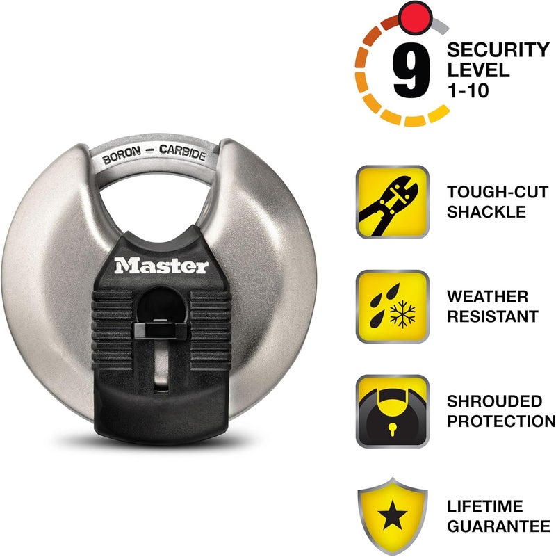 MasterLock قفل ديسكوس ماغنوم M50XD من الفولاذ المقاوم للصدأ مع مفتاح، فضي (عبوة من 6) - Image 1