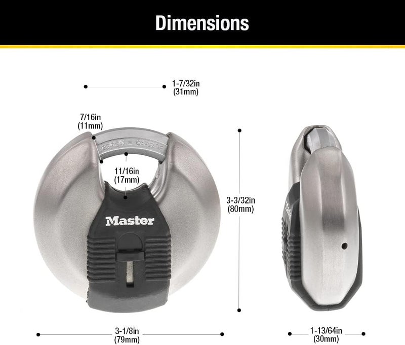 MasterLock قفل ديسكوس ماغنوم M50XD من الفولاذ المقاوم للصدأ مع مفتاح، فضي (عبوة من 6) - Image 5