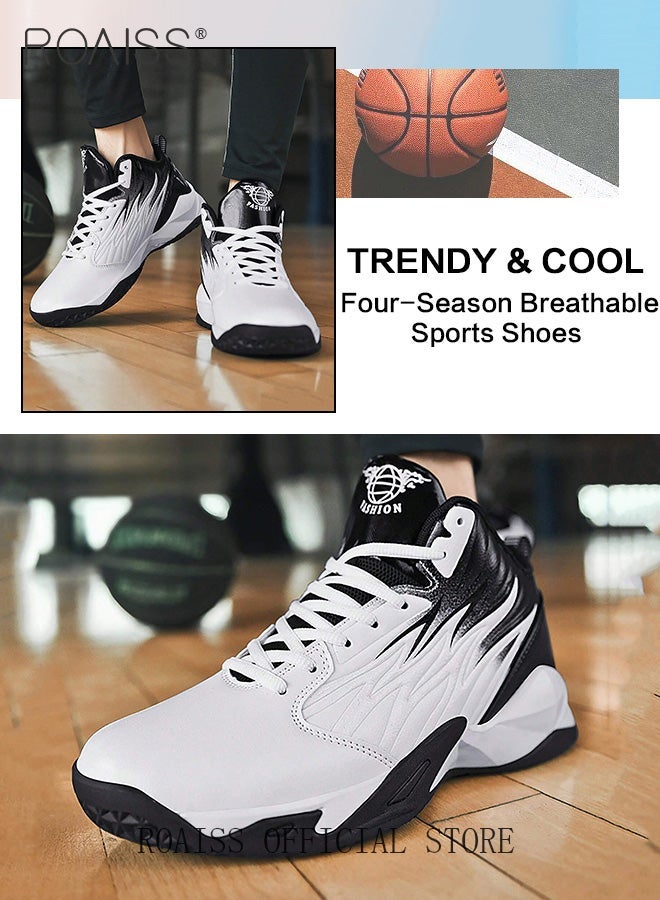 رويس أحذية كرة السلة للرجال برباط منخفض، أحذية رياضية ممتصة للصدمات ومريحة، أحذية جري بنعل ناعم مسامي غير قابلة للانزلاق، مقاومة للاهتراء، أحذية كاجوال بيضاء للمراهقين - Image 4