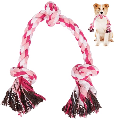 SZEE Dog Rope Toys 24 in 3 Knots Chew Rope for Small Medium and Large Dogs Natural Cotton Pet Pull Toy for Tug of War and Teeth Cleaning Fits Valentines Day Vibe Pink - Image 1