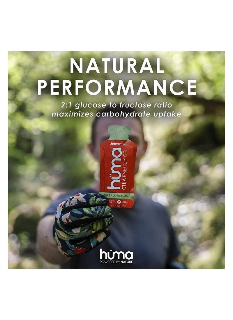 Huma - Huma Chia Energy Gel - Raspberries - 9 count x 42g - 21gr Carbs, 105mg Sodium, 1x Caffeine, 25mg Caffeine, 100% All Natural, Vegan, Gluten Free - Image 1
