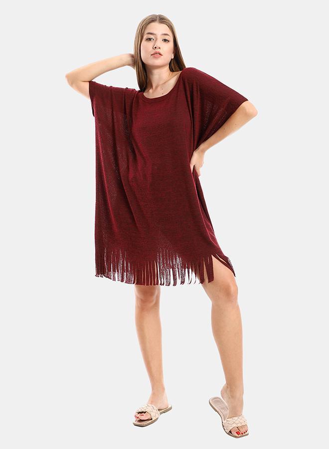 kady Jamila women solid pattern cover up with decorated fringeswomen ,marron-xl-2xl - Image 1