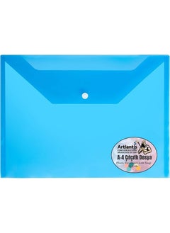 Artlantis A4 Snap Fastener Transparent Colored Envelope File Blue  - Image 1