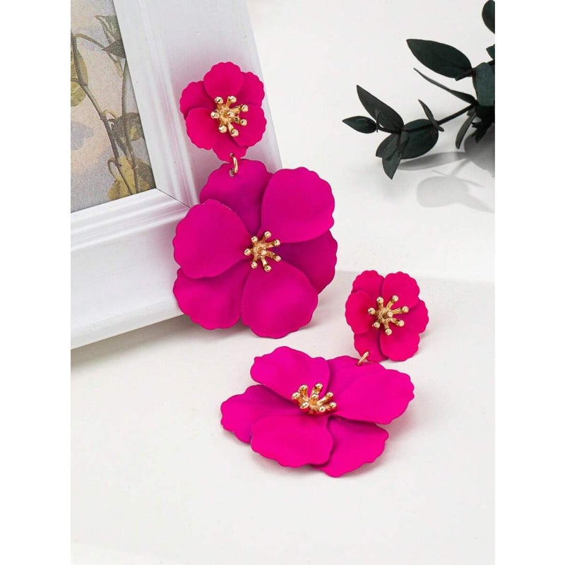 1 Pair Fashionable New Metallic Painted Floral Minimalist Elegant Women Earrings, Romantic Floral Dangle Earrings, Creative Floral Earrings For Women - Image 2
